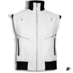 Sleek White Leather Vest with Black Collar