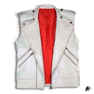 white cropped leather vest