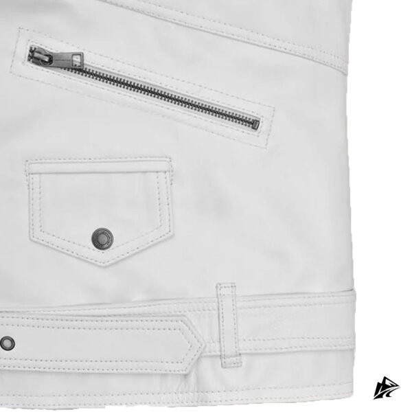 Sharp White Leather Vest for Men with Red Collar, collar