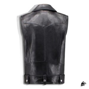 woman black leather vest cropped
