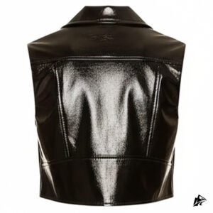 women black cropped leather vest