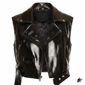 women leather black cropped vest