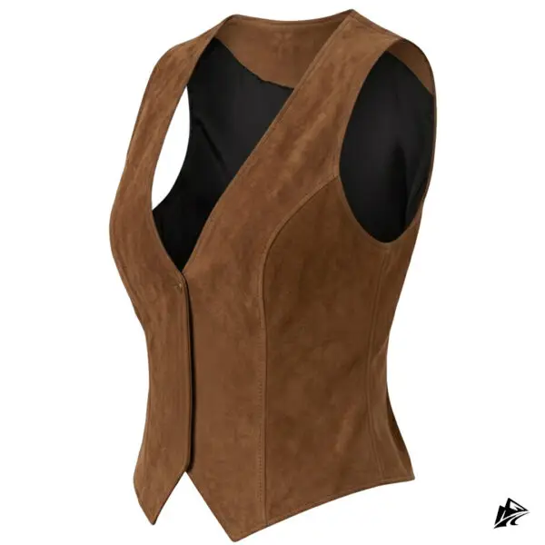 Women's Brown Suede Leather Vest, closure