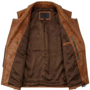 zipper brown cropped leather vest