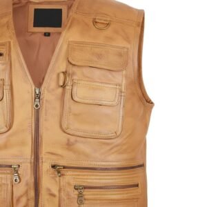 Custom cargo leather vest with utility pockets