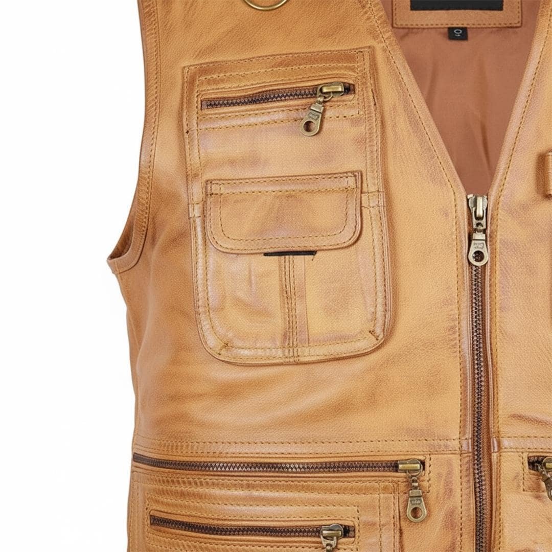 custom brown utility leather vest custom brown utility leather vest
