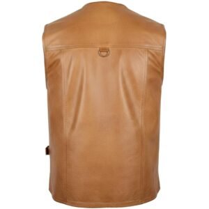 custom brown utility leather vest backside