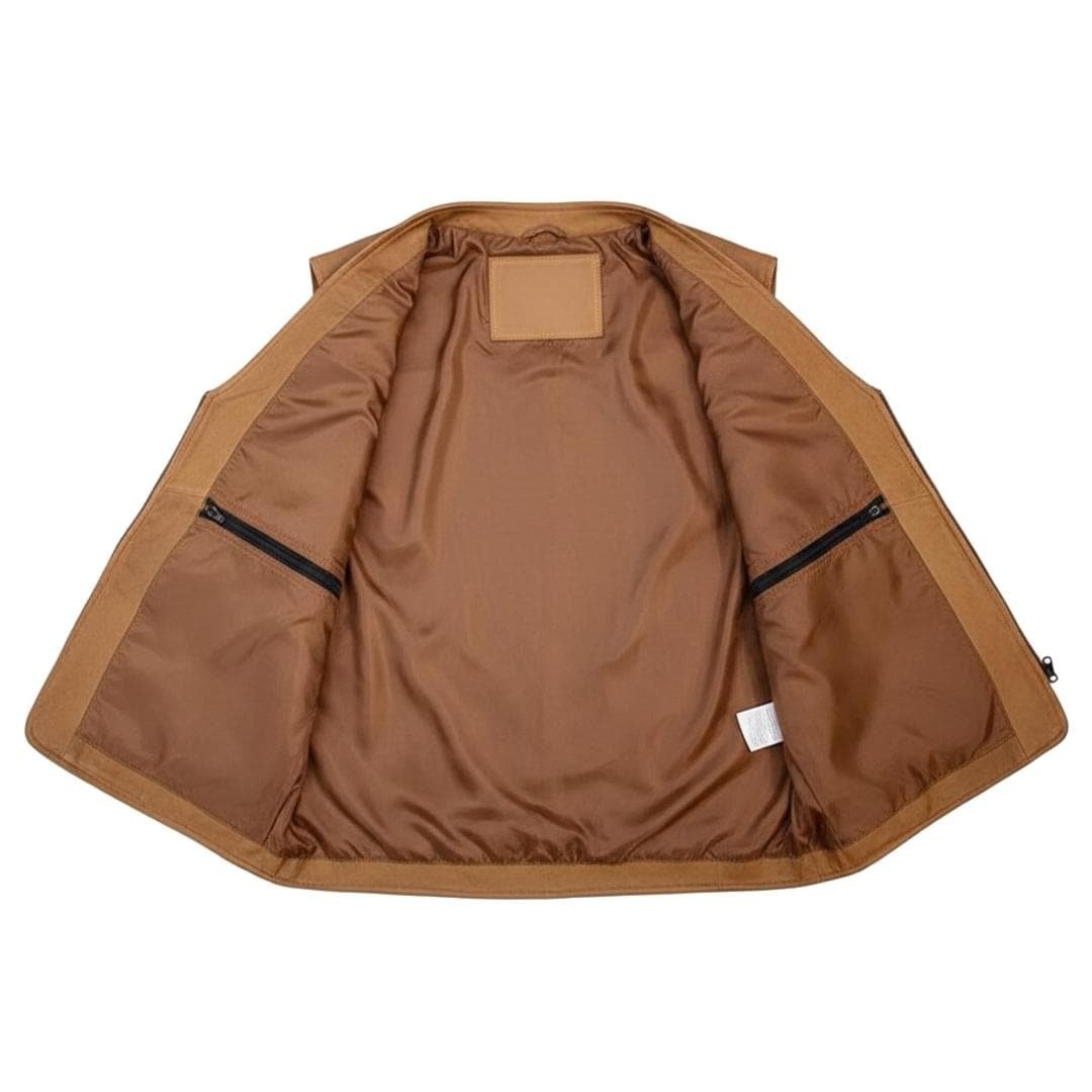 handmade brown distressed cargo-style leather vest for men handmade brown distressed cargo-style leather vest for men