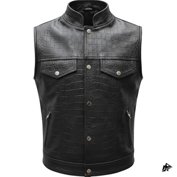 Crocodile embossed cowhide leather vest