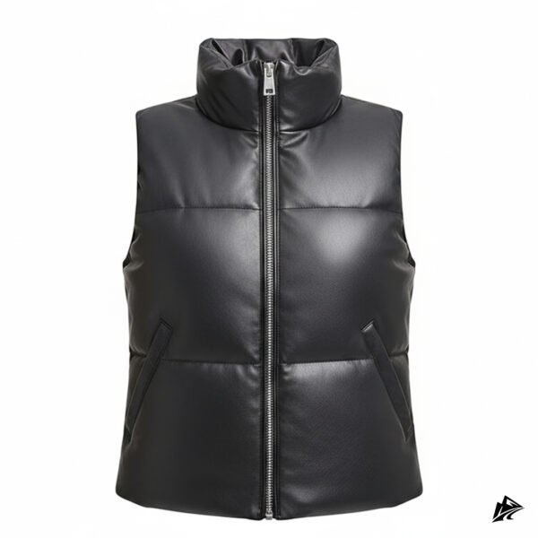 Women's black quilted leather puffer vest